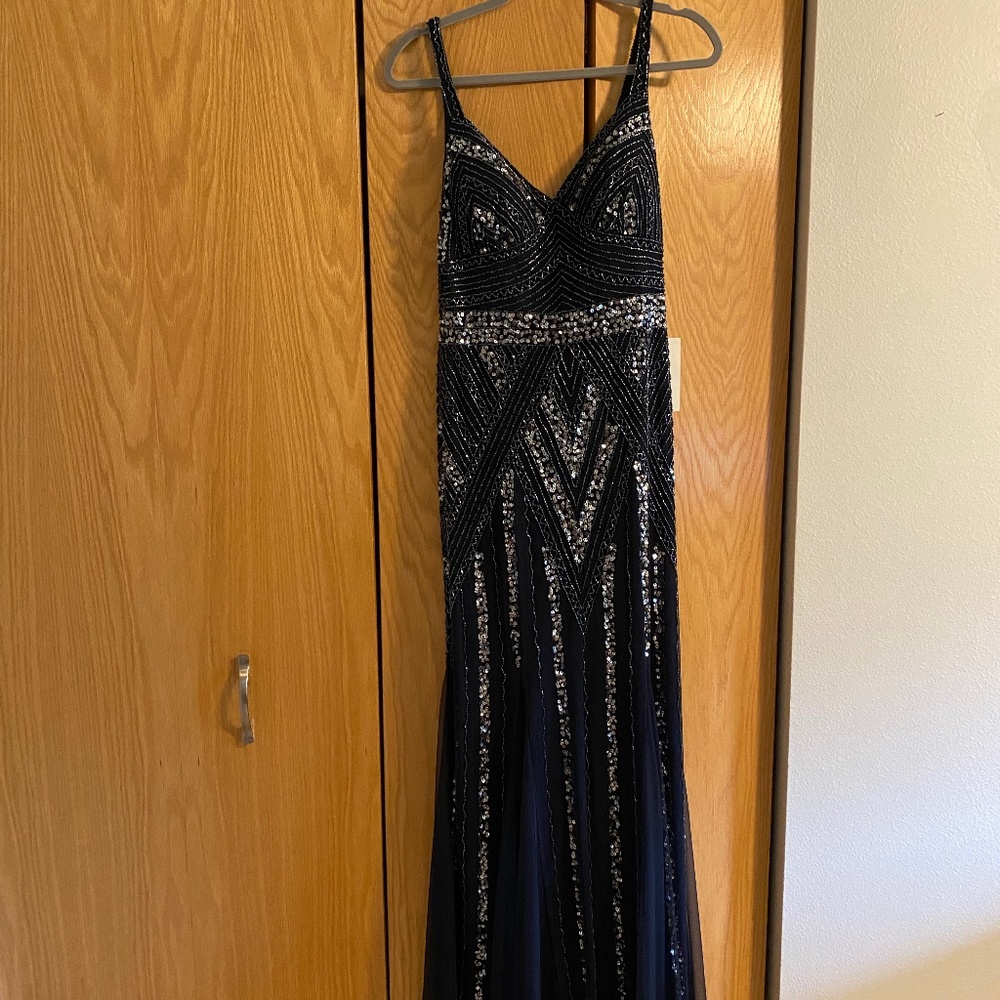 Navy Beaded Formal Dress